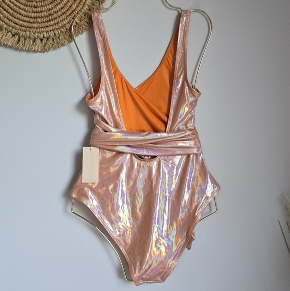 Anthropologie, New Hutch Rose Gold Shimmer Wrap One-Piece Swimsuit Size Small - Picture 5 of 11